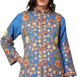 craftbazar Women's Kashmiri Embroidered Woolen Royal blue allover Jacket-picture-25
