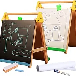 Shumee Wooden 3-in-1 Double Sided Table Top Easel(2 Years+) - Black Board, White Board, 25 Big White Sheets to Write, Draw & Paint-picture-25