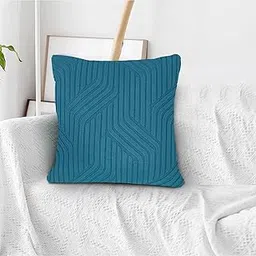 Yellow Weaves Jacquard Velvet Cushion Covers for Living Room, 16x16 Inches, Set of 1, (Geometric Teal Blue)-picture-36