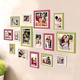 Flybuy Hub Pack of 15 Photo Frames For Wall Decoration | Frame Collage Kit For Home Decor | Pink, Green, White-image-12