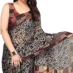 mirchi fashion Women's Stylish Chiffon Leaf and Checked Print Saree with Blouse Piece-picture-40