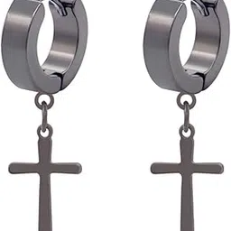 the men thing CRUCIS - BLACK - Titanium Steel Hoop Earrings for Men & Boys-picture-46