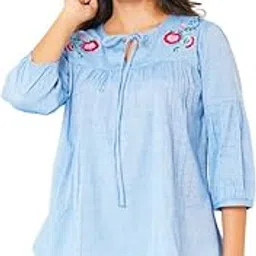 akiko Women's Cotton Two Tone Print with Key Hole Neck with Gather and Embroidery Detailing and Gather Sleeve-picture-22