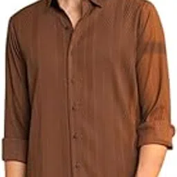 Men's Polycotton Stripe-Creased Regular Fit Shirt for Casual Wear | Spread Collar | Long Sleeve | Button Closure | Shirt Crafted With Comfort Fit For Everyday Wear-image-81