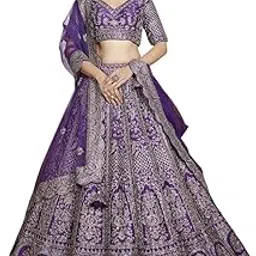 Women's Purple Sangeet Lehenga with Zardosi Work and V Neck Blouse-picture-23