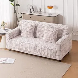 HOKIPO 'Crossline Series' 180 GSM Jacquard Sofa Cover 3 Seater Fully Covered, Rust Brown (AR-5918-D5)-picture-17
