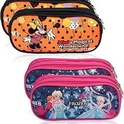 kuber industries Pack of 4 Pencil Pouch | Multi-Purpose Travel Pouch | Waterproof Stationary Bag for Kids | 2 Compartments Utility Pouch | Disney Geometry Box | Multicolor-picture-29