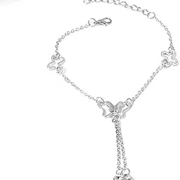 ftk Foot Ornament Butterfly Anklet | Rhinestone Tassel Rose Gold Anklet for Women & Girls-picture-20
