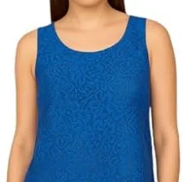Women's Royal Blue Sleeveless Lace Top – Floral Pattern, Scalloped Hem (Medium, Blue)-picture-32