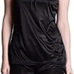 nightdoll Soft & Smooth Satin Blend Solid Nightwear Night Suit Night Shirt Sleeveless Top & Shorts Set for Women (Medium, Black)-picture-16