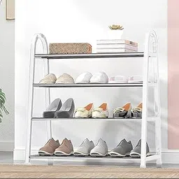 Lukzer 4 Tier Shoe Rack Detachable Open Book Shelf Plastic Storage Holder Organizer Stand for Home Office (A Shape/White/4 Layer/62x27.5x54cm)-picture-10