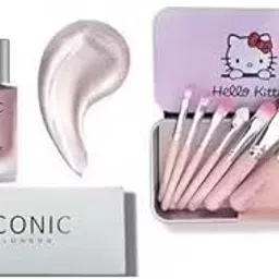 Tsumugi LONDON Highlighter Illuminator with Hello Kitty Makeup Brush Set (2 Items) | Shimmer Glow Highlighter for Face & Body | Soft Blending Makeup Brushes | Perfect Combo for Women & Girls image 1