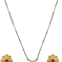 adwitiya collection Gold-Plated Stone-Studded with Golden Pearls Traditional Mangalsutra-picture-26