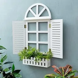 Vishwakarma Arts White Fake Window Flower Pot | Wooden Wall hangings Flower Pot for Home Decoration | Plant Stand for Balcony Wooden-picture-18