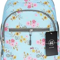 buzzbag Floral Kids Bag | Nylon Backpack with Colorful Flower Print & Cushion Shoulder Straps | Lightweight School Travel & Picnic Backpack for Girls - Sky Blue-picture-55