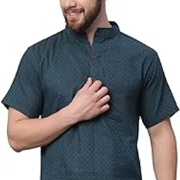enchanted drapes ED Blue Printed Cotton Men's Short Kurta-picture-11