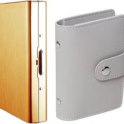 8 Slot Rosegold Metal with PVC Grey PU Leather RFID Blocking (Unisex) Card Holder (Combo of 2)-image-28
