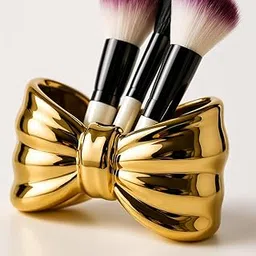Questsole Golden Bow Ceramic Makeup Brush Holder – Glossy Metallic Vanity Organizer for Brushes, Pens & Accessories | Luxury Gold Ceramic Desk & Dressing Table Organizer-picture-55