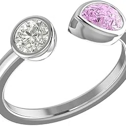 adreamjewel 925 Sterling Silver Toi et Moi Adjustable Ring | Rhodium Plated with Sparkling Zircon Gemstones | Size 12-18 | Elegant Gift Jewelry for Women & Girls | Includes Box & Authenticity Certificate image 1
