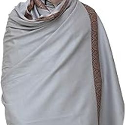 exotic india Plain Men's Shawl with Brown Woven Border - Pure Wool-picture-26