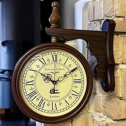 LANITIVE 12 Inch Vintage Wooden Station Wall Clock – Double Sided Antique Analog Clock for Home, Living Room, Café & Office Décor (Brown)-picture-18