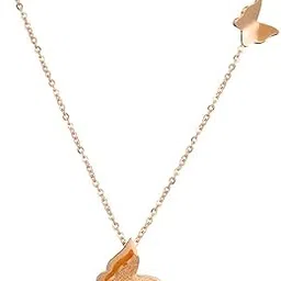 meenaz Pendant for Women and Girls Rose Gold Pendant Necklace for Women Western Stainless Steel Butterfly Long Chain Pendants Jewellery for Women Birthday Gift for Girls Anniversary Gift for Wife-308-picture-42
