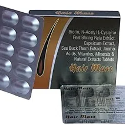 Hair Mass Tablets for Hair Growth & Strength | Nutraceutical Hair Supplement | Power of 34 Ingredients with Biotin, Peet Bhring Raja, Grape Seed Extract | Reduces Hair Fall, Boosts Shine, Nourishes Scalp | 30 Tablets| 100% Vegan (1)-image-2