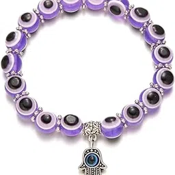 janeja Evil Eye Bracelet Combo Set of 8 Multicolor Handmade Glass & Alloy Bead Bracelets – Adjustable Stretch Nazar Protection, Positive Energy Jewelry for Men & Women-picture-19