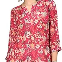 soch Womens Fuchsia Floral Printed Notched Neck Silk Blend A-Line Tunic-picture-50