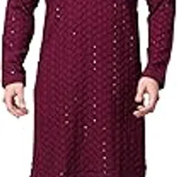 royal kurta Men's Silk Blend Sequence Mirror Work Kurta Churidaar Set-picture-20