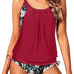 yonique Tankini Swimsuits for Women Blouson Swim Tops with Bikini Bottoms Athletic Two Piece Bathing Suits Double Up Swimwear-picture-33
