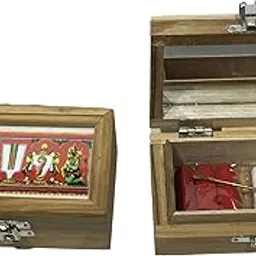 Teakwood Thenkalai Thiruman Box with Srichurnam and Copper Stick (Brown, Medium)-picture-30