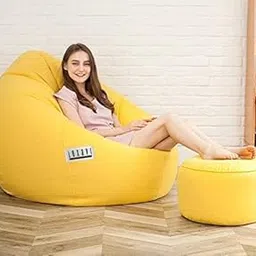 LEXAVI Brand - Faux Super Leather 5XL Large Combo Beanbag with Foot-Stool prefilled with High Density Quality Beans - (Yellow)-image-13