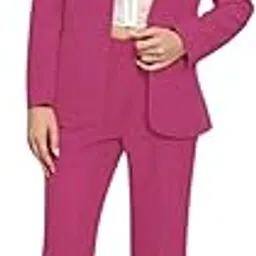 powersutra Women's Hot Pink Notch Collar Stretch Suit with Blazer & Trousers | Single-Breasted | Button Closure | Elastic Waist Pants-picture-10