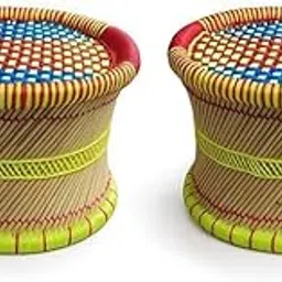 Handmade Bamboo mudda Stool/Chair for Living Room/Office/Home/Indoor/Outdoor Garden with Round Shape- Set of 2-picture-24