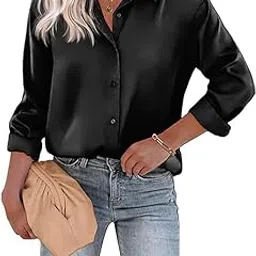 cb-colebrook Women's Blouse Satin Silk Stylish Shirts Button Down Solid Shirts Casual Loose Long Sleeve Office Work Tunic Western Tops-picture-53