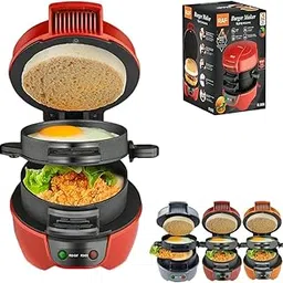 PRATYADH 2 in 1 Electric Burger Maker, Mini Breakfast Sandwich Maker, Double Layer Ring Heating, metalToaster with Rotating Cooking Plate, Nonstick Panini Maker with Indicator Light (red)-image-41