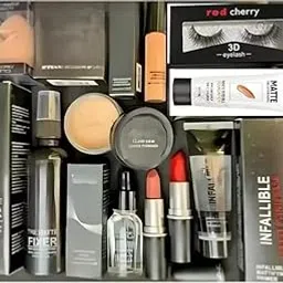 Red Cherry 3D False Eyelashes Set with Matte Fixer, Foundation, Lipsticks, Professional Makeup Collection-picture-19