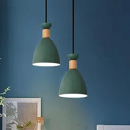 Groeien Pack of 2 Modern Pendant Nordic Wooden Indoor Lighting Hanging Fixture Lights Minimalist Lamp Dining Room Pendant Lamps Indoor Decoration Home (2, Green)-picture-16