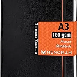 MENORAH Paper - A3 - Sketch Book For Artist - 180Gsm-(100 Pages / 50 Sheets) - Handmade- Hard Bound - Drawing Notebook, (42.0 Cm X 29.7 Cm)- Sketchbooks- Portrait, Oil Paint image 1