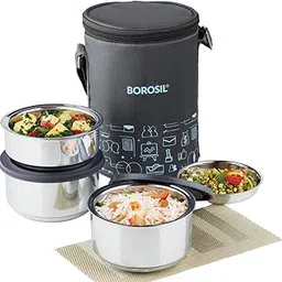 Borosil - Carry Fresh Stainless Steel Insulated Lunch Box Set of 3, (2pcs 280 ml + 1pcs 180 ml), Black-picture-15