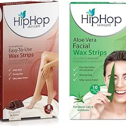 HipHop Skincare Facial and Body Wax Strips, Chocolate and Aloe Vera, 18 Strips, Set of 2-image-34