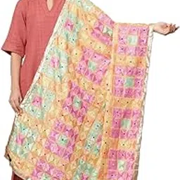 swi with label Women's Embroidered Phulkari Chiffon Dupatta_ISFD61Free_Size-picture-51
