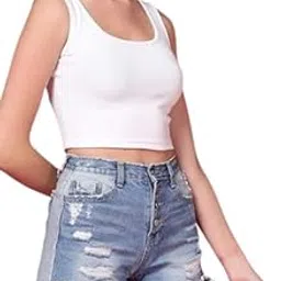 Women's & Girls' Solid Ribbed Scoop Neck Sleeveless Slim Fit Tank Top-picture-36