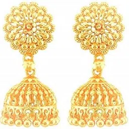 meenaz Traditional South Indian Temple Brass, Non-precious Metal, Gold-plated & Copper Jhumki Earrings for Women & Girls, Golden-picture-25