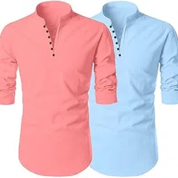 finivo fashion Men's Cotton Polyester Blend Solid Full Sleeve Regular Fit Short Kurta | Solid Pattern Mandarin Collar Straight Kurta-picture-13