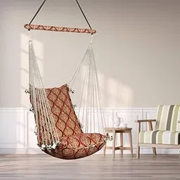 Swing | Swing for Adult for Home | jhula for Balcony | Indoor & Outdoor Hanging Swing Chair with Wooden Rope.Washable | Portable | Handcrafted | Foldable .Made in India.-picture-23