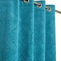 Premium Velvet Aqua Curtain Set, Pack of 2, Opaque, Black Out Curtains, Washable-image-7
