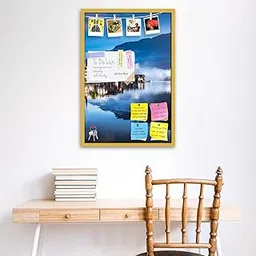 ArtzFolio Foggy Morning on The Harbor in Hallstatt, Austria | Bulletin Board Notice Pin Board | Vision Soft Board Combo with Thumb Push Pins & Sticky Notes | Golden Frame | 24 x 36 inch (61 x 91 cms)-picture-49