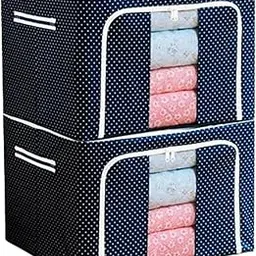 YASHODHARA 66L Storage Boxes for Clothes Steel frame Double Opening Zipped Storage Organiser Bag with Window, Saree Cover Bags, Under Bed Closet Wardrobe Box (Multicolor & Designs) (Pack of 2)-picture-11